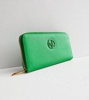 New Look Green Leather-Look Textured Large Zip Purse